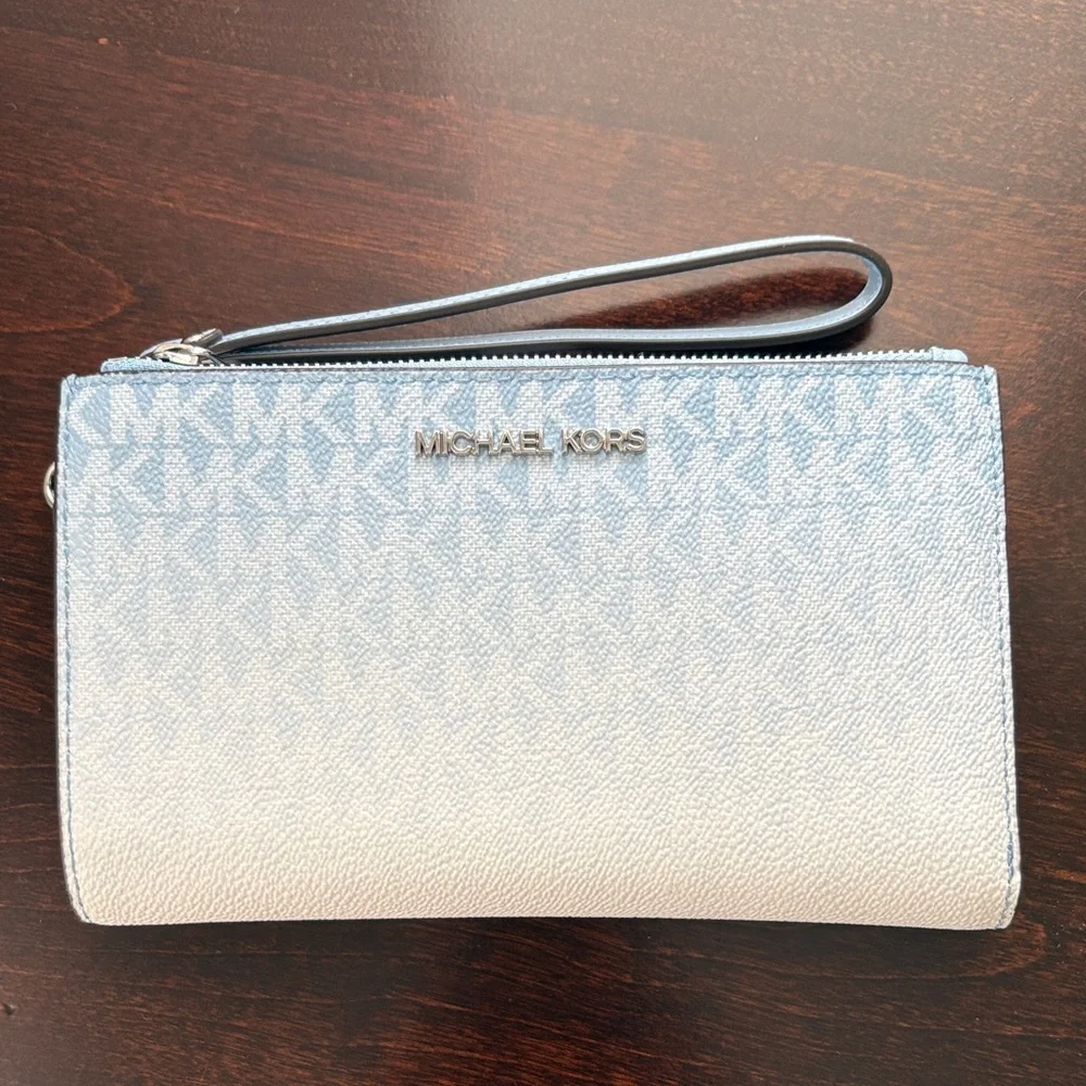MICHAEL KORS Jet Set Large Ombré Logo Double Zip wristlet NWT - Picture 3 of 13